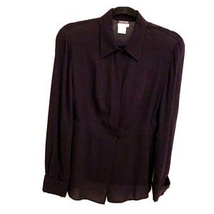 Giorgio Armani 100% Silk Black Button Down Blouse